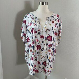 Old Navy Womens Plus XXL Floral Boho Peasant Top Front Tassel Tie Shirt blouse